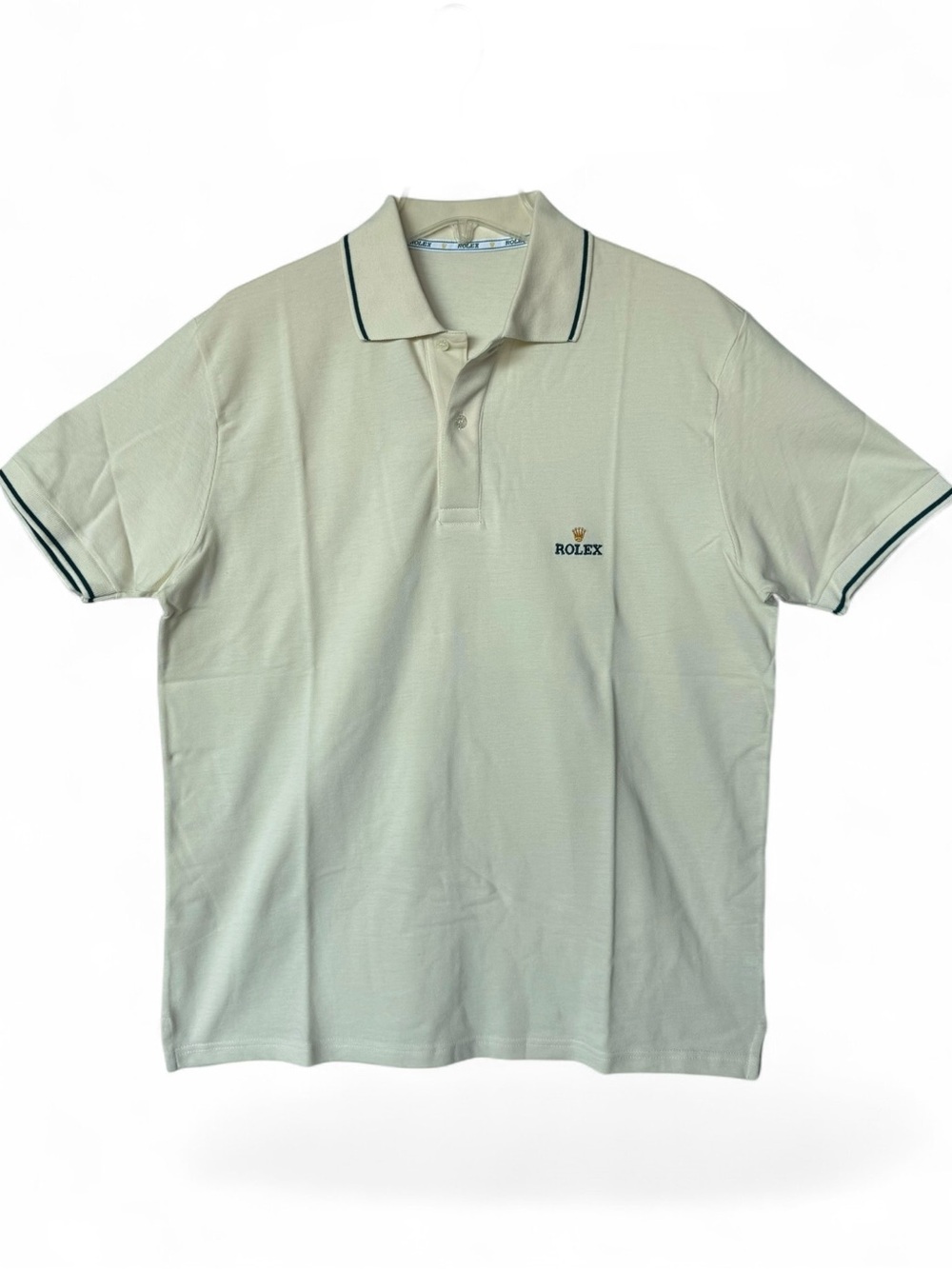 Rolex Light Yellow Polo Shirt Contrast Green Trim Size Large - NEW IN PACKAGE